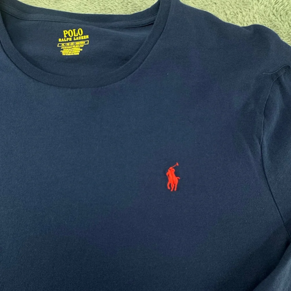 Polo Ralph Lauren Long Sleeve T-Shirt Mens XL‎ Navy Blue Excellent Slim Fit